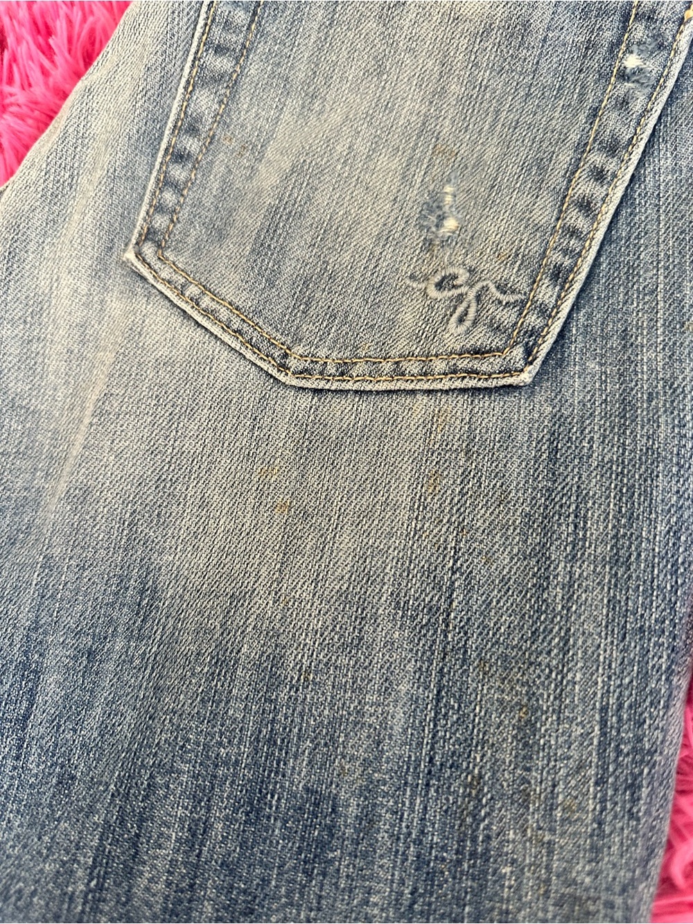 Guess Blue Denim Flare Jeans with Pink Floral Embroidery - Picture 14 of 15